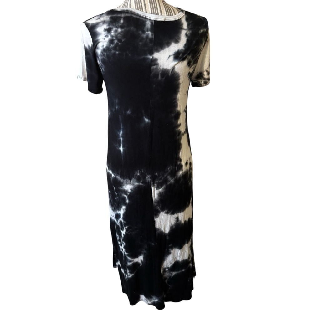 Caution To The Wind Dress Small Black & White Tie-Dye Short Sleeve Midi Hi-Low - Picture 6 of 14